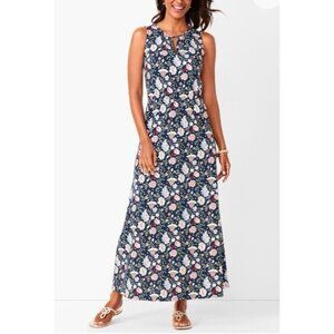 Talbots Maxi Dress L Large Paisley Sleeveless Blue Pink Stretch Washable NEW